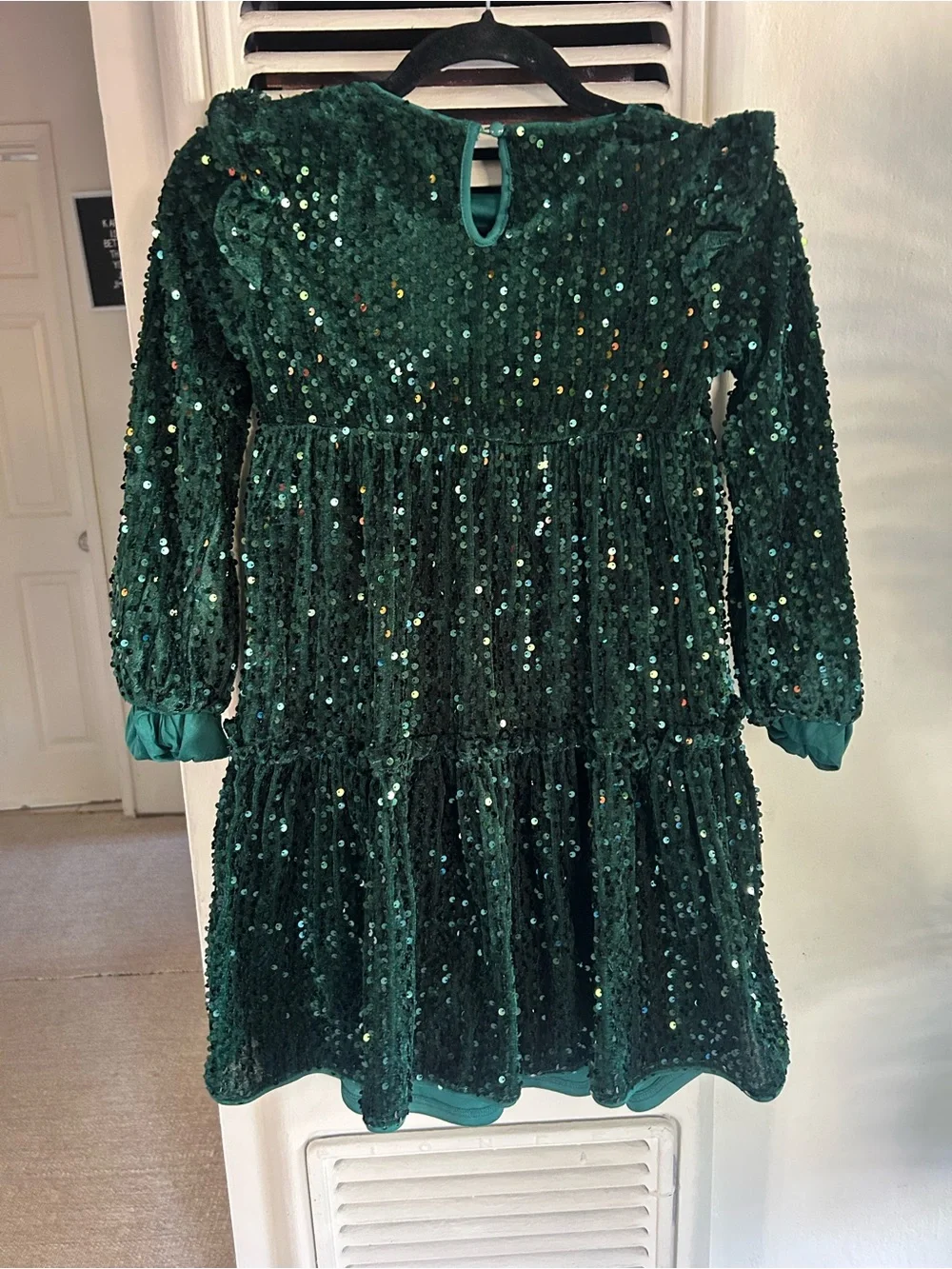 Annabelle Dark Green Sequin Tiered Long-Sleeve Dress